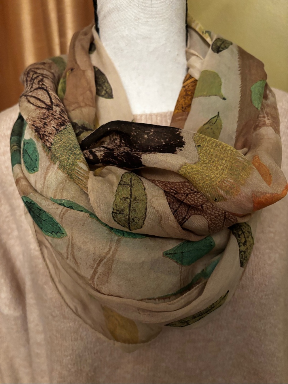Rare Vintage Moschino Silk Botanical Leaf Scarf - Good Condition